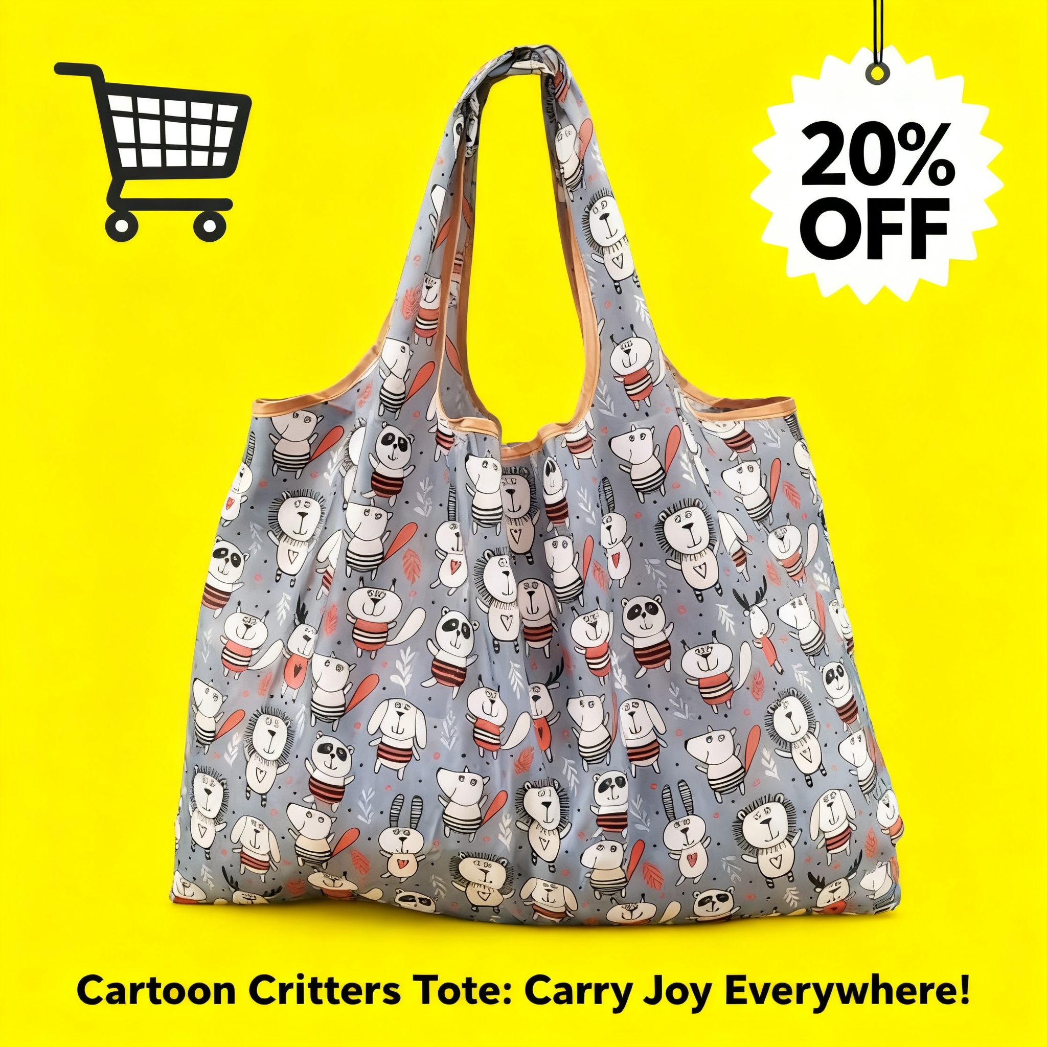Travel Packing Accessories - Folding Eco Shopping Bag Large Cartoon