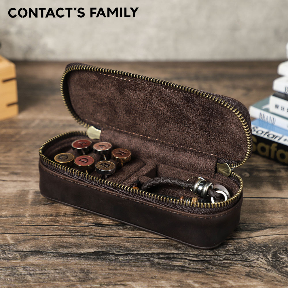 Travel Jewellery & Accessories Organiser - Vintage Genuine Leather Portable Cufflinks or