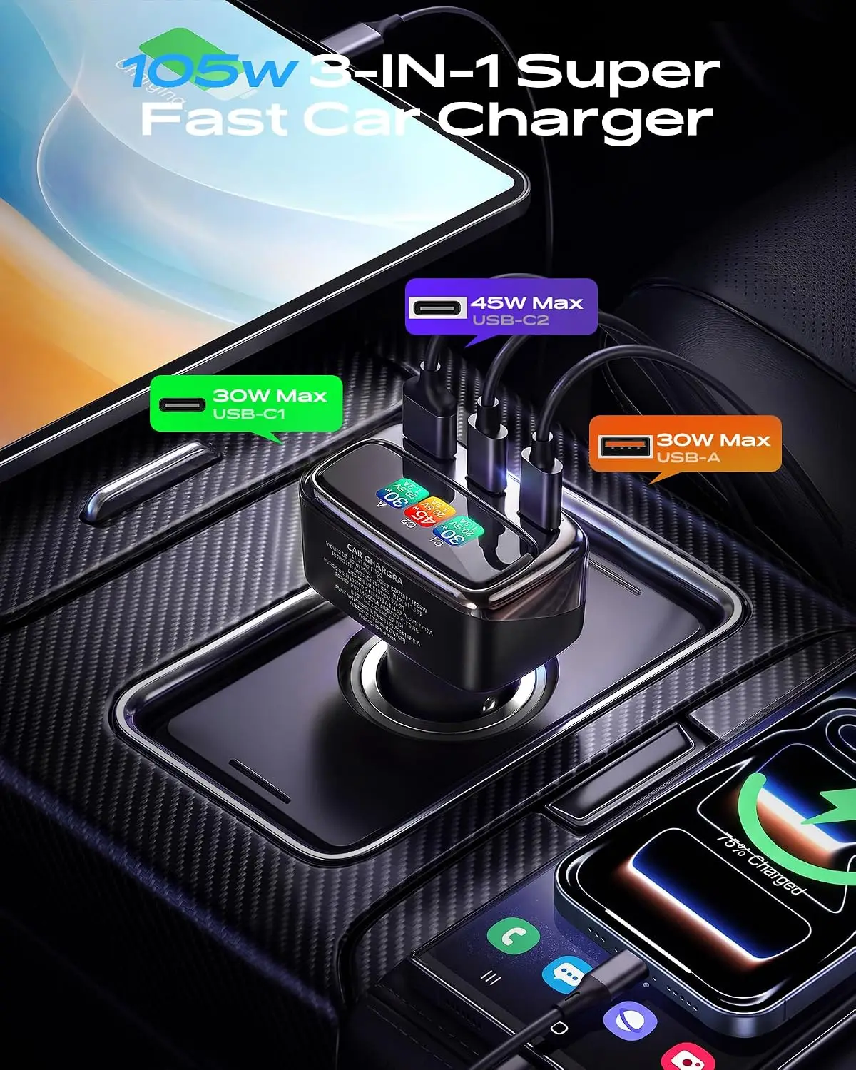 105W USB C Car Charger with Di - Travel Accessories In Car recensione e prezzo