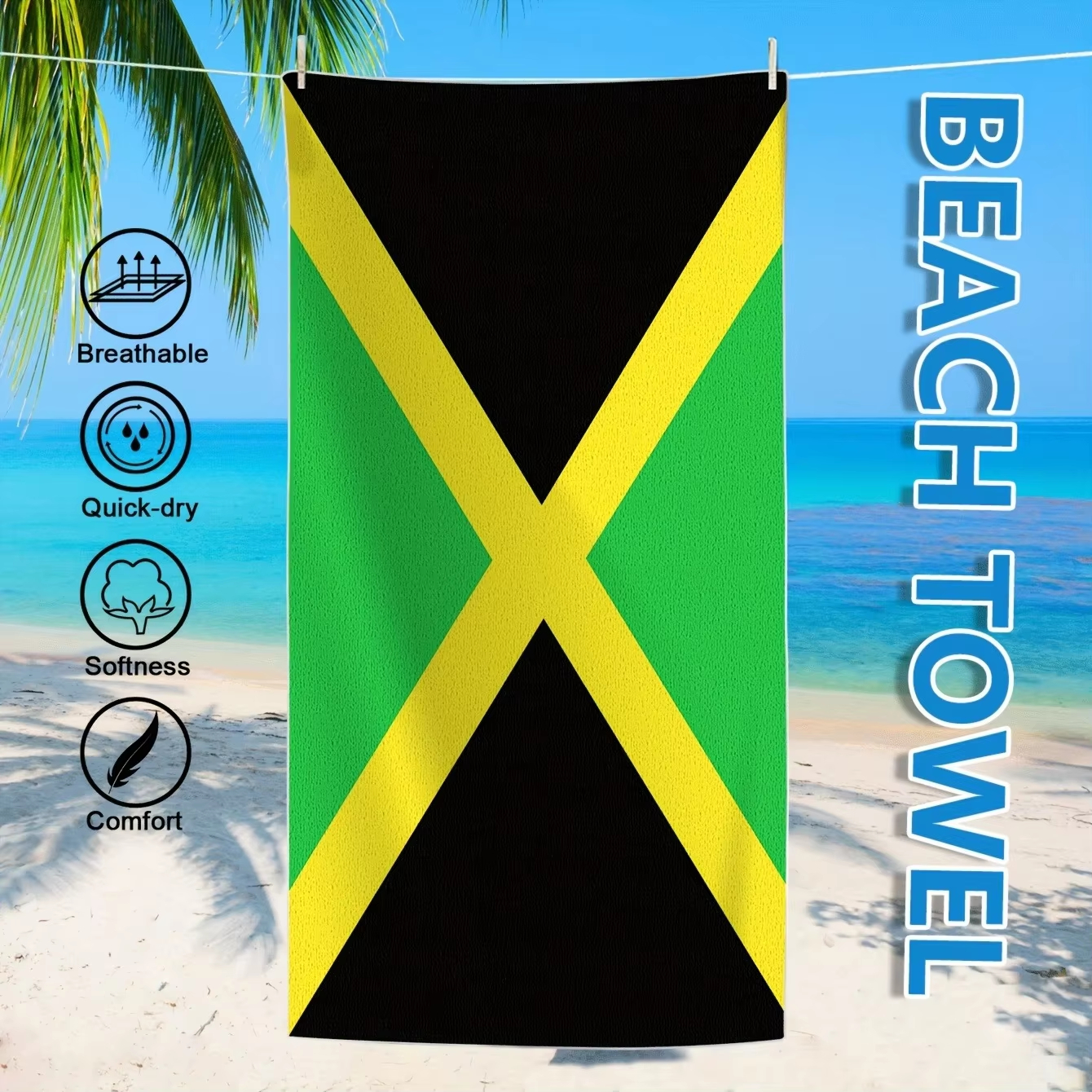 Jamaica Flag Beach Towel Flat  - Travel Accessories For Jamaica recensione e prezzo